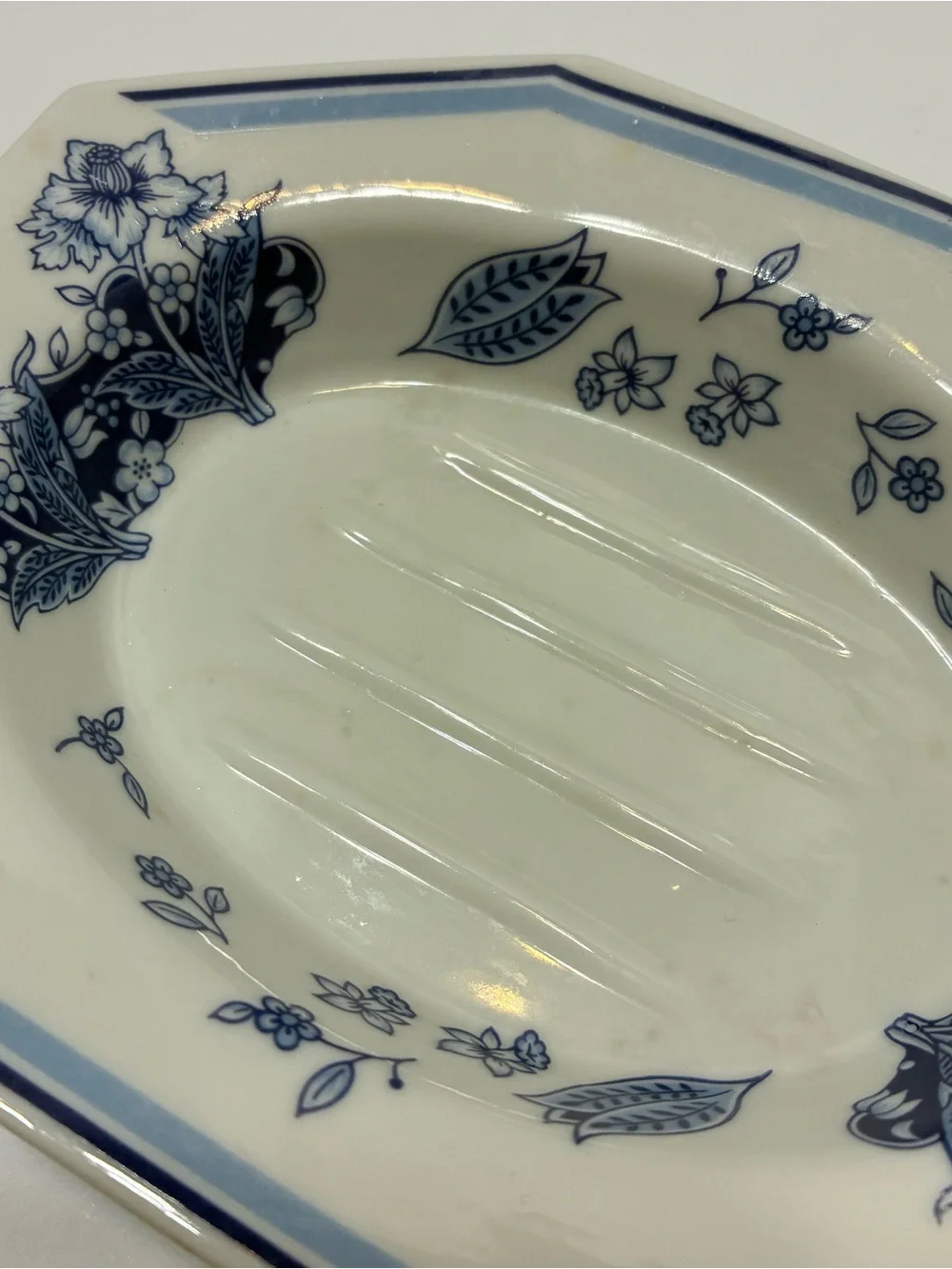Vintage Sheridan Australia Blue White Floral Ceramic Soap Dish Bathelle Fashions